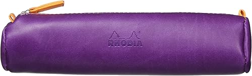 Rhodia 318990C - Estuche redondo Rhodiarama morado, 8.5 x 2.2 in, costuras color naranja auténtico, interior de jersey marfil, piel sintética,