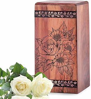 Rose Flower Urn - Wooden Funeral Urns for Human Ashes Adult - Rose Flower Wood Cremation Urns for Family Ash - Keepsake Urns - 14Inch, Extra Large Size - 1Pcs
