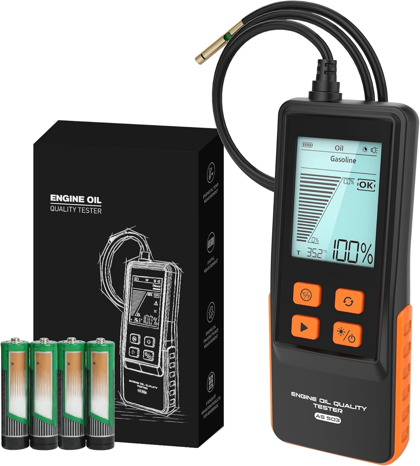 Engine Oil Tester Gasoline & Diesel Engine Oil Quality Tester, 50-Inch Extended Probe Engine Oil Analyzer with 2.8" LCD, Fast Respons for Vehicles Motorcycle