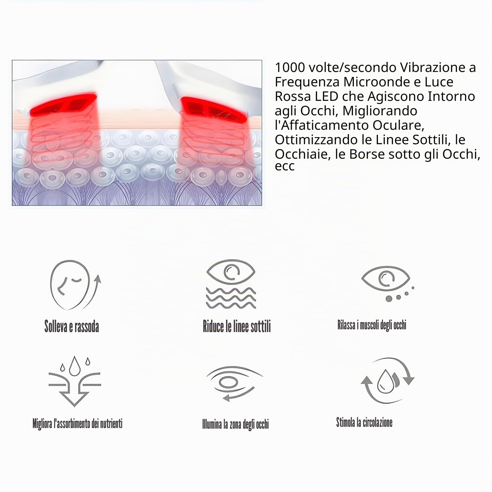 Occhiali di terapia con luce rossa, dispositivo di bellezza a microcorrente, riduce occhiaie, gonfiore e rughe, cura sotto gli occhi per rilassarsi e rinnovarsi