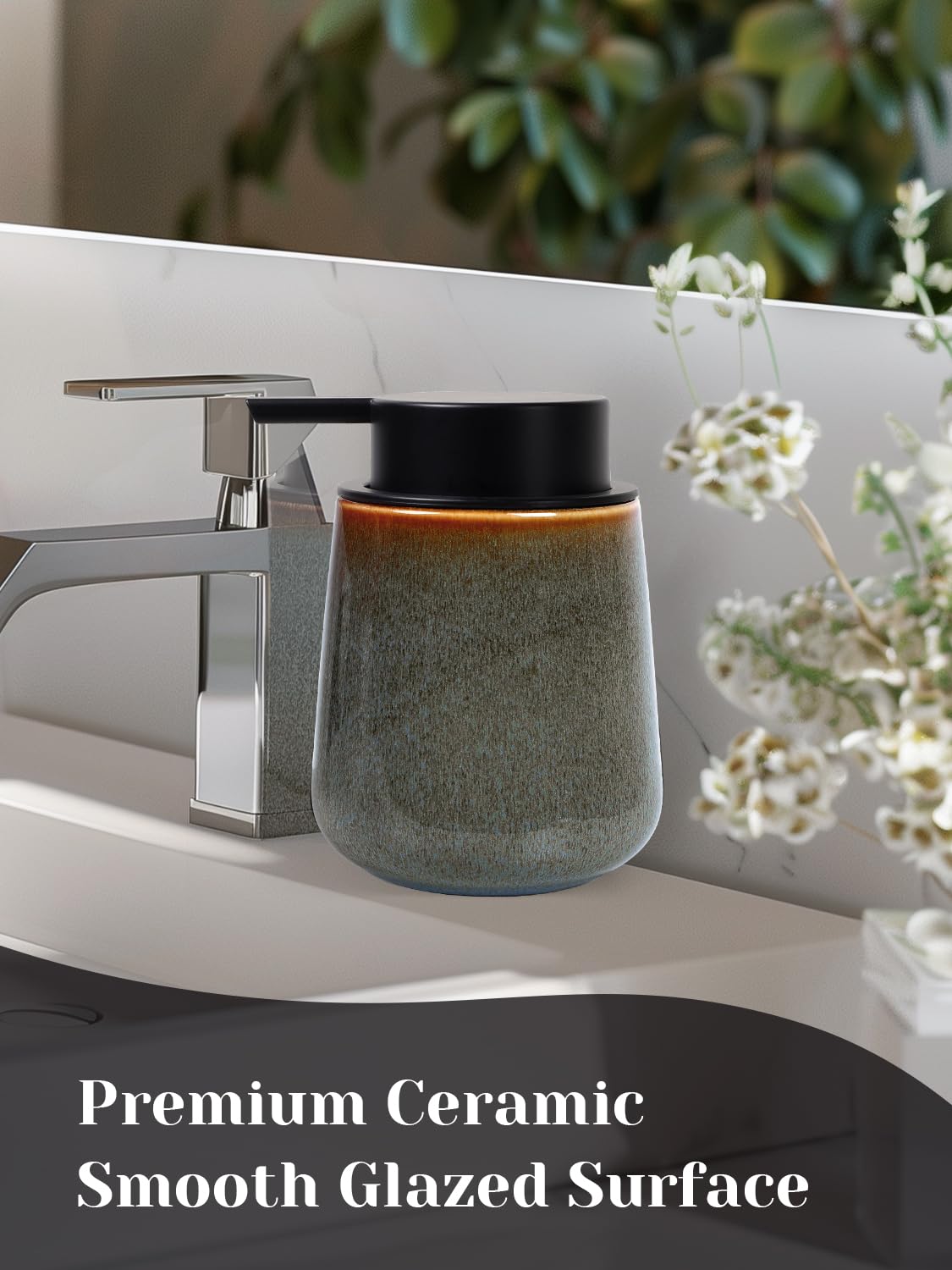 INGOFIN Dispenser per lozione in ceramica, 350 ml, ricaricabile, dispenser di sapone liquido da bagno, moderno dispenser di sapone liquido con pompa, dispenser di sapone per piatti per cucina