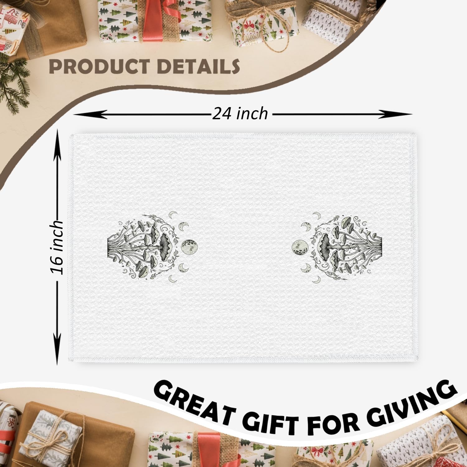 Witchy Moon Phase Mushroom Kitchen Towels, Cottagecore Mushroom Botanical Dish Tea Towels, Mystical Celestial Enchanted Forest Decorative Hand Towel for Bathroom Kitchen, 16x24 Inch - Image 2