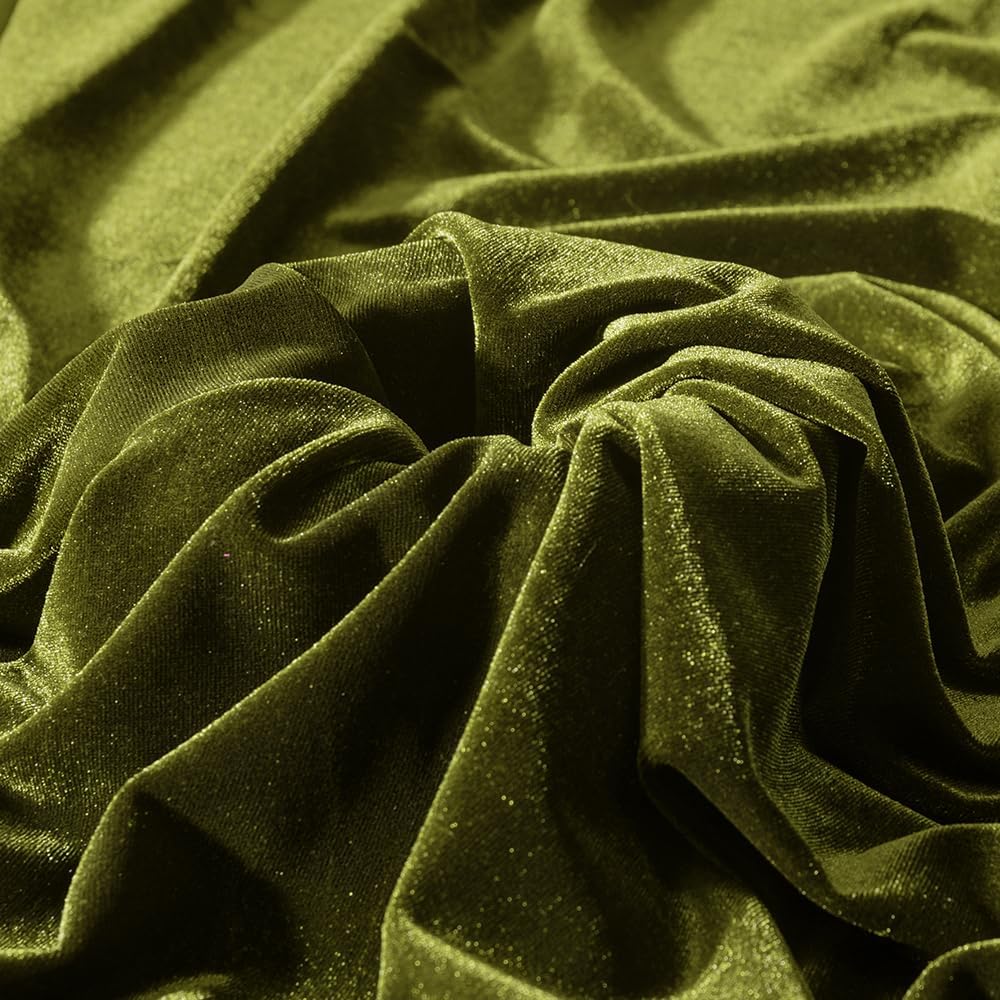 Light Olive Green Velvet Fabric by The Yard, 60" Wide Soft Stretchy Velveteen Fabric, 5 Yards Velvet Material for Upholstery Sofa Chair Cover DIY Sewing Costume Craft Curtain