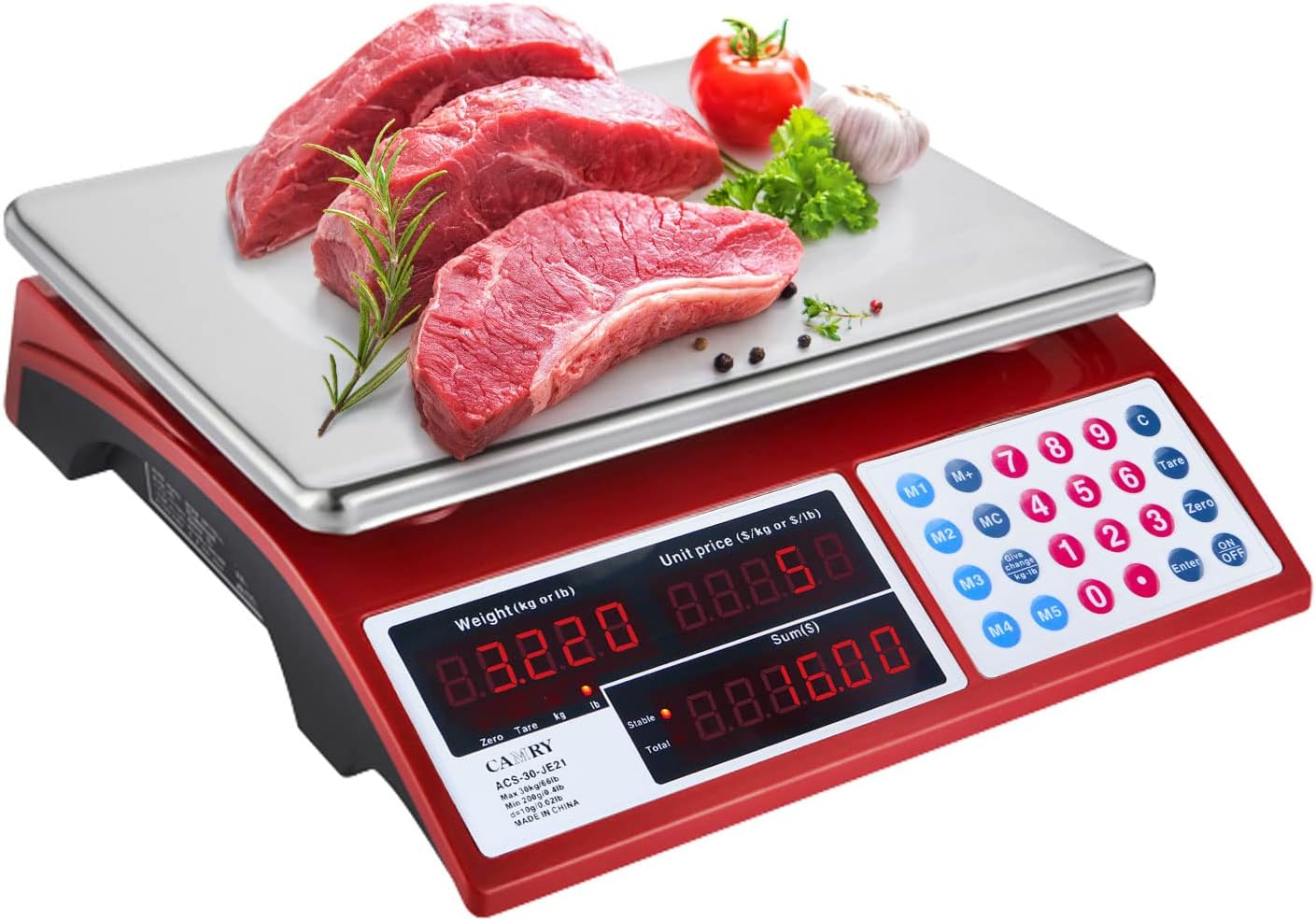 CAMRY Price Computing Scale Commercial Food Scale 66lb / 30kg Fruit Meat Produce, Dual Bright LED Display Stainless Steel Platform, for Deli Farmers Markets Restaurant