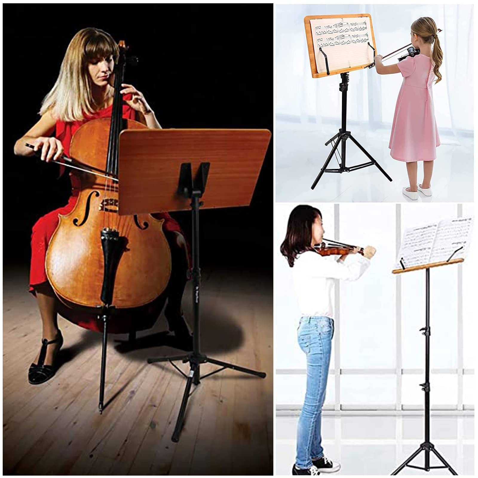 Atril De Música Portátil Y Liviano, Soporte para Libros De Bambú De Doble Uso Dos En Uno, Atril para Partituras con Colgador para Violín, La Superficie Está Pintada para Pr,