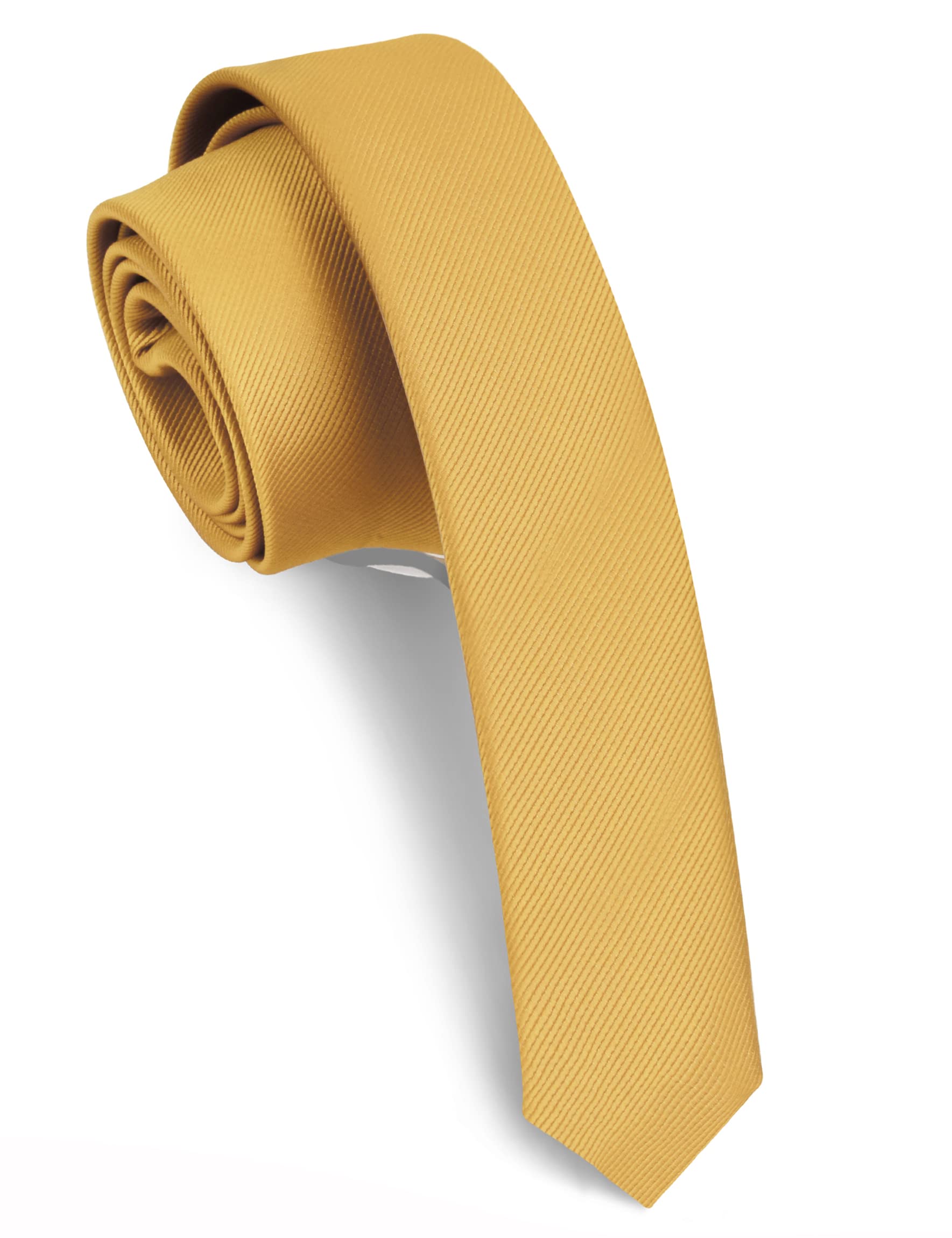 Gusleson Slim Silk Tie Solid Gold Yellow Ties For Men Skinny Necktie (UK0801-11)