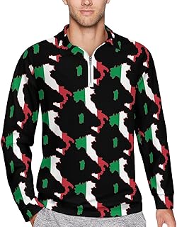 Italia Italy Italian Map Flag Men's Polo Shirts Long Sleeve Golf T-Shirts Casual Collared Tee