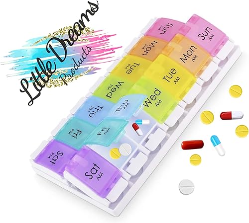 Miniatura 6 de Organizador semanal de píldoras con botón fácil de presionar, pastillero, organizador de píldoras, pastillero de 7 días AM PM, dispensador grande