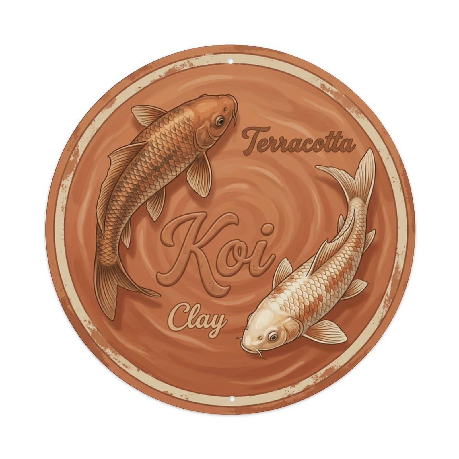 Koi Fish Terracotta Clay Waters Earthy Warm Rustic Natural Metal Tin Sign