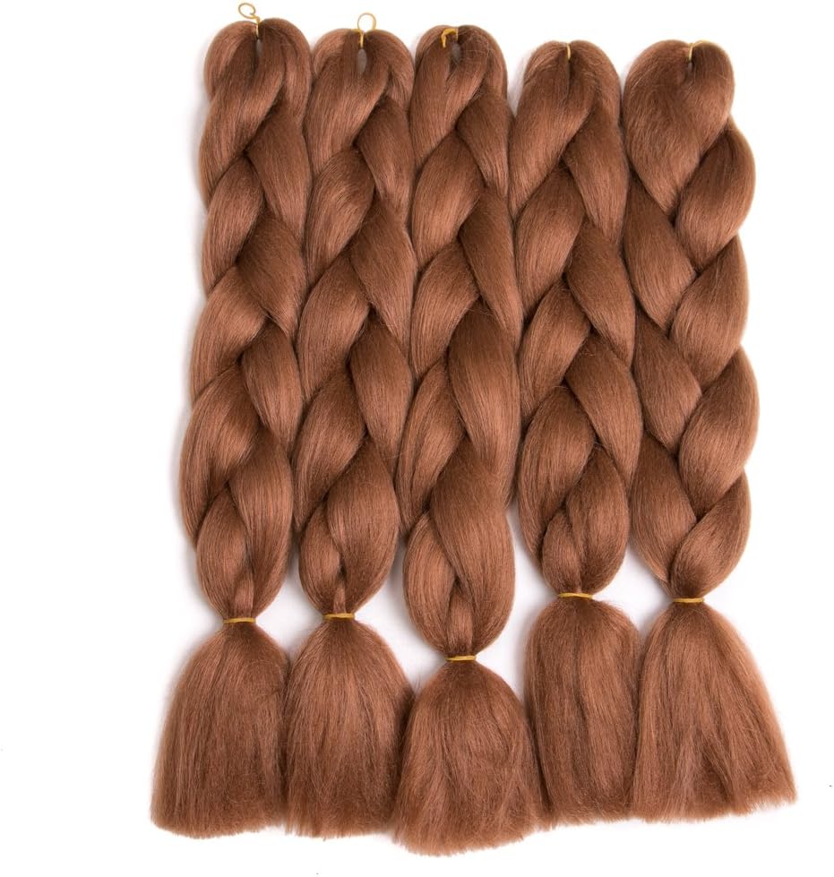 Lady Corner Ombre Braiding Hair 24inch Jumbo Braids High Temperature Fiber Synthetic Hair Extension 5pcs/Lot 100g/pc for Twist Braiding Hair (24inch(Pack of 5), Auburn Brown)