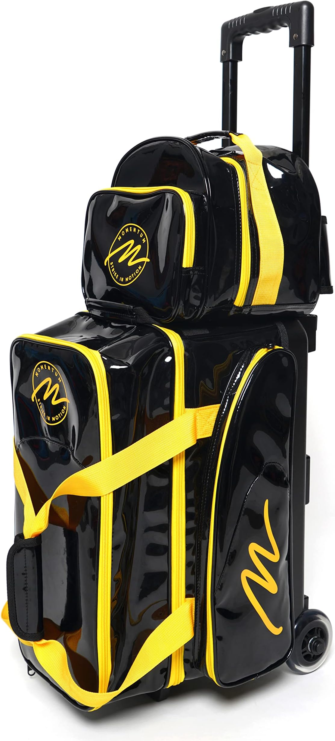 PREMIUM Double Roller 2 Ball Bag with Detachable Single Ball Tote Bag - Large Compartment for Bowling Shoes (Up To US Mens Size 19) and Oversized Accessory Pocket, Retractable Handle Extends to 37"