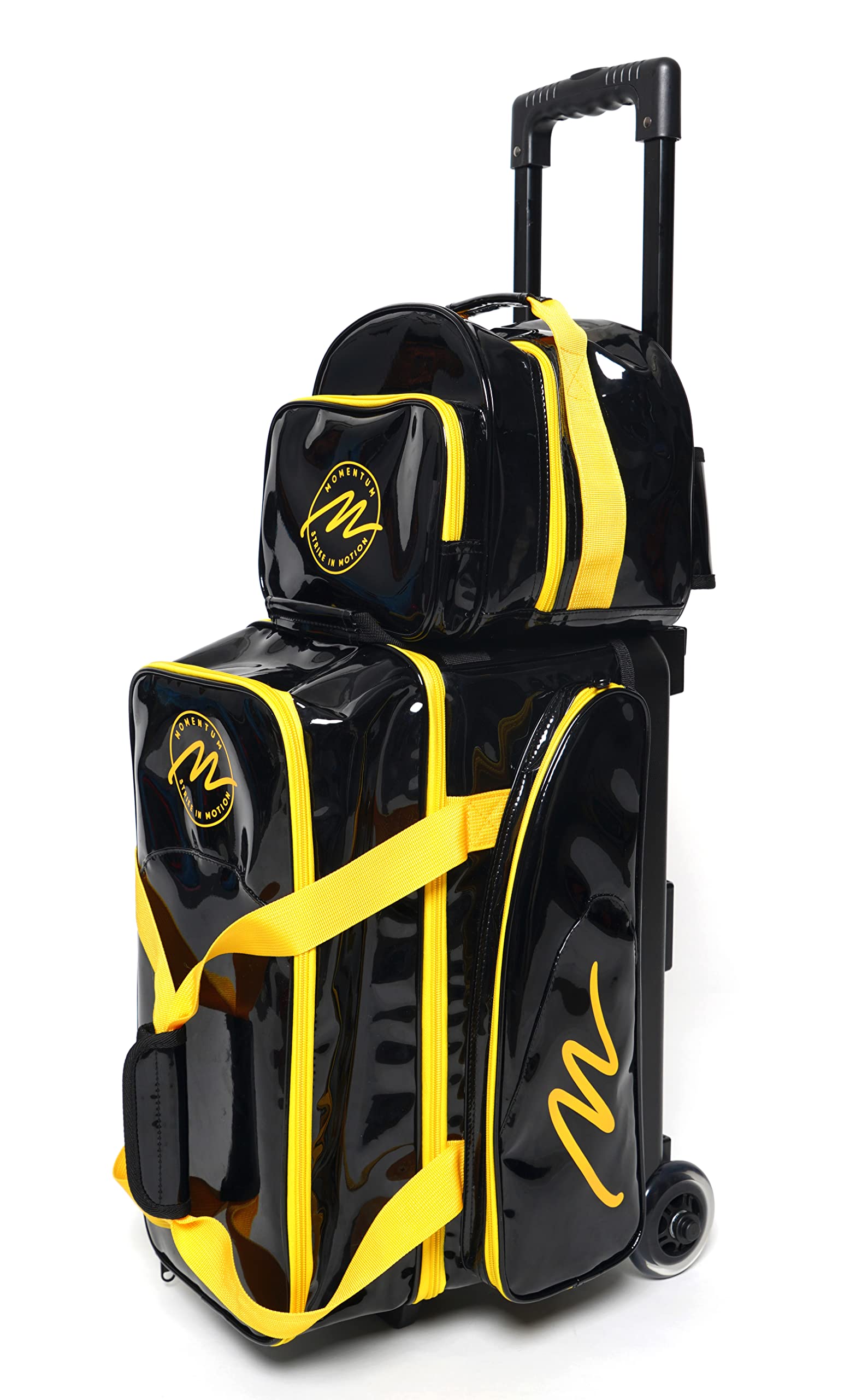 PREMIUM Double Roller 2 Ball Bag with Detachable Single Ball Tote Bag - Large Compartment for Bowling Shoes (Up To US Mens Size 19) and Oversized Accessory Pocket, Retractable Handle Extends to 37"