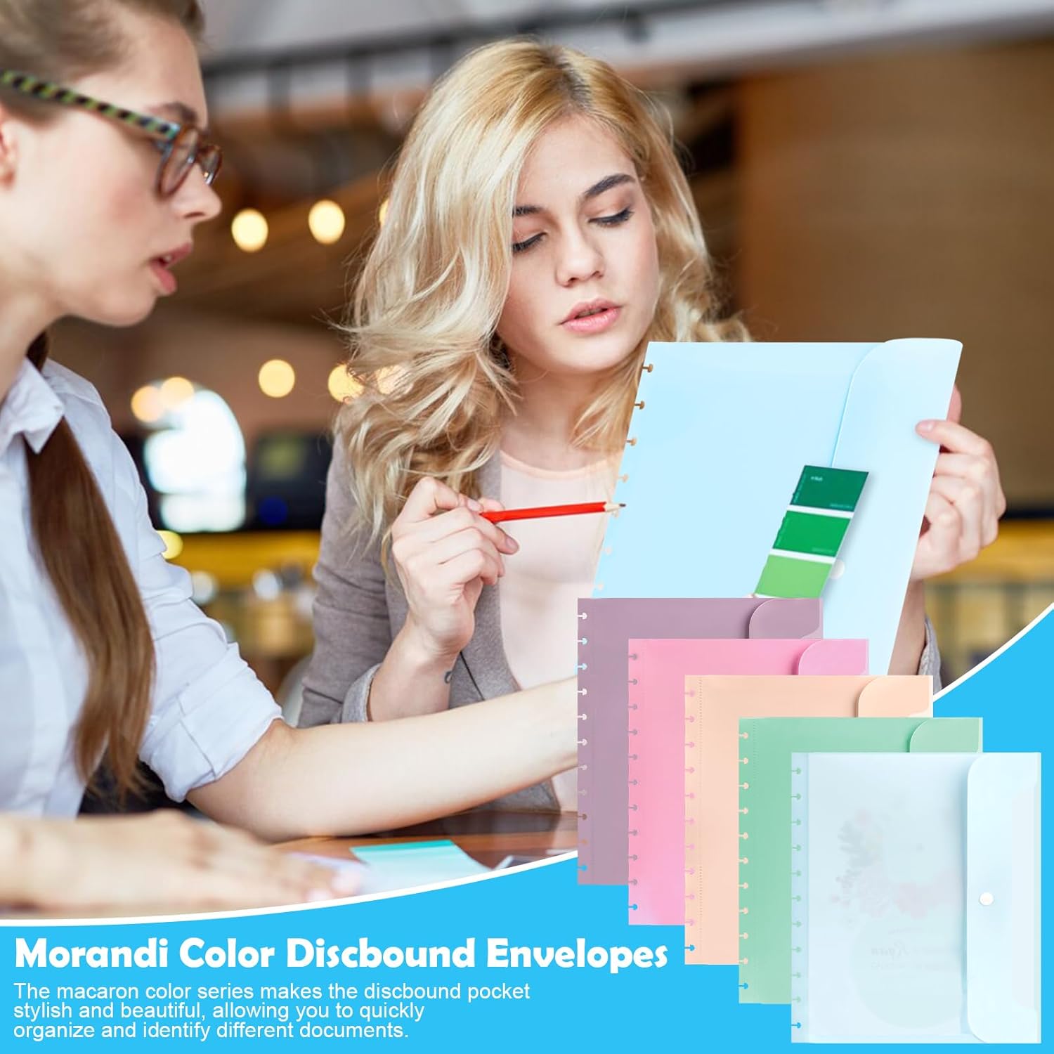 15 Pack Letter Size Discbound Pocket 8.5 * 11.1 Inch Discbound Notebook Dividers Clear Envelopes with Snap Closure Binder Pocket Dividers for School Office Home Work Organizer