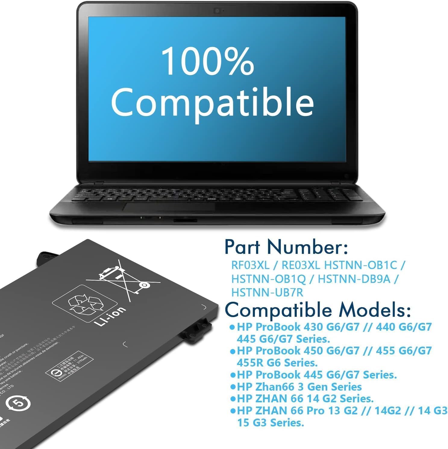 ALIPOWER RF03XL Laptop Battery Replacement for HP HP ProBook 430 440 445 450 455,455R G6 G7 ZHAN 66 Pro 13 14 15 G2 Serie L84354-005 L83685-AC1 HSTNN-OB1Q HSTNN-DB1Q HSTNN-DBN 9A HSTNN N-UB7R