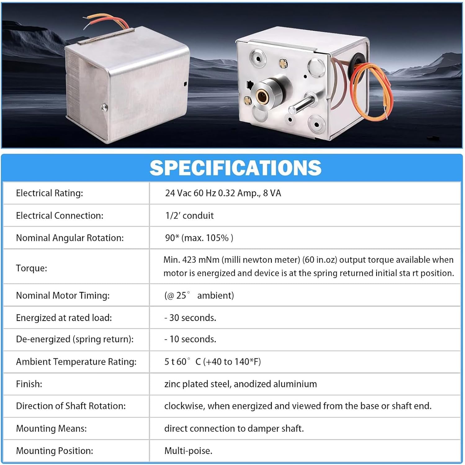 スプリングリターンアクチュエータダンパーアクチュエータモータースプリングリターンメカニズムエアコンシステム用メタルテクスチャエアコン