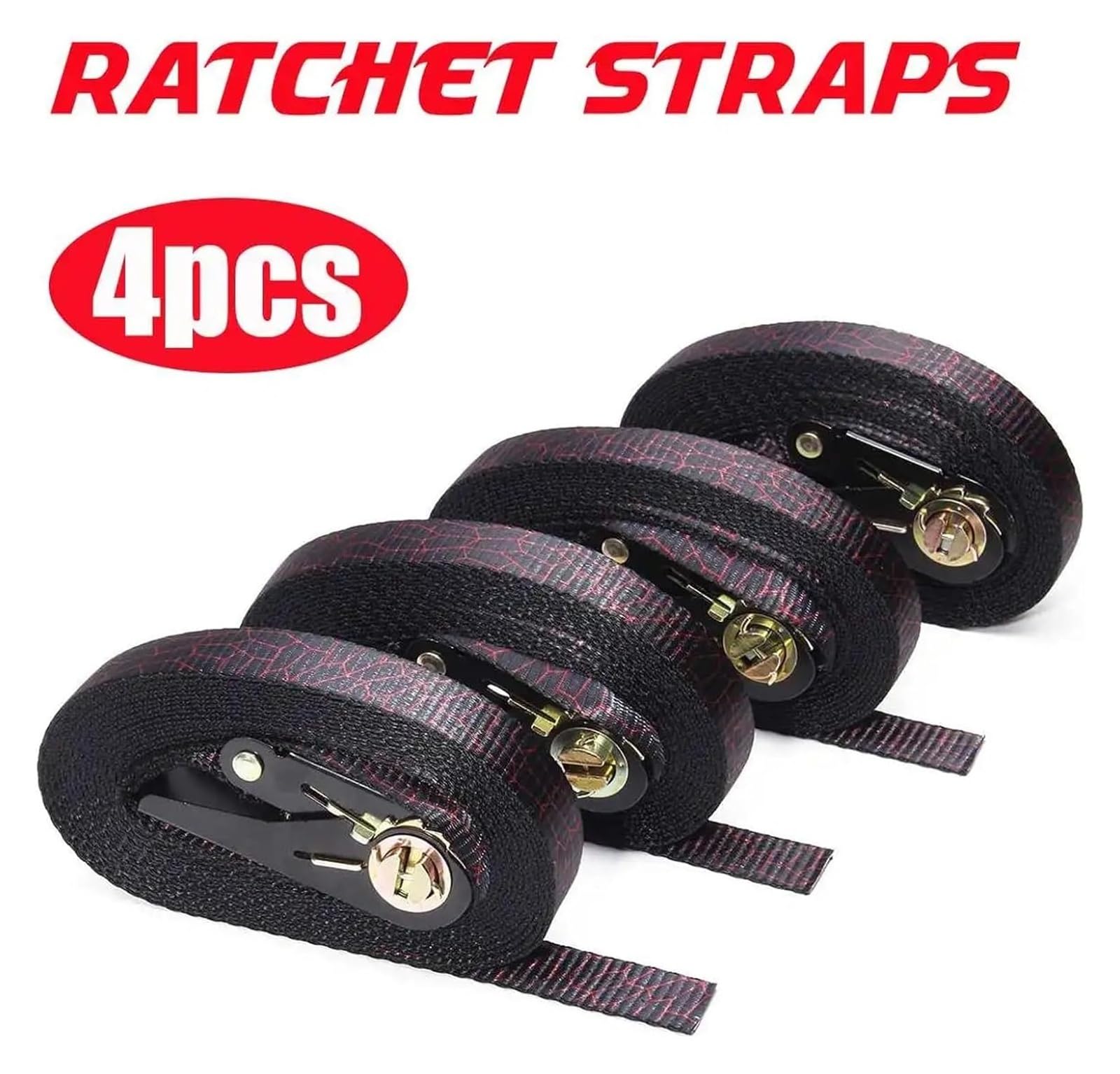 Ancoraggio della cinghia di carico, 4 pezzi Cinghie a cricchetto for fune di tensione for auto 5/6 m x 25 mm Cinghia ancoraggio for bagagli e carichi Fibbia in metallo Cintura resistente(6mX25mm)