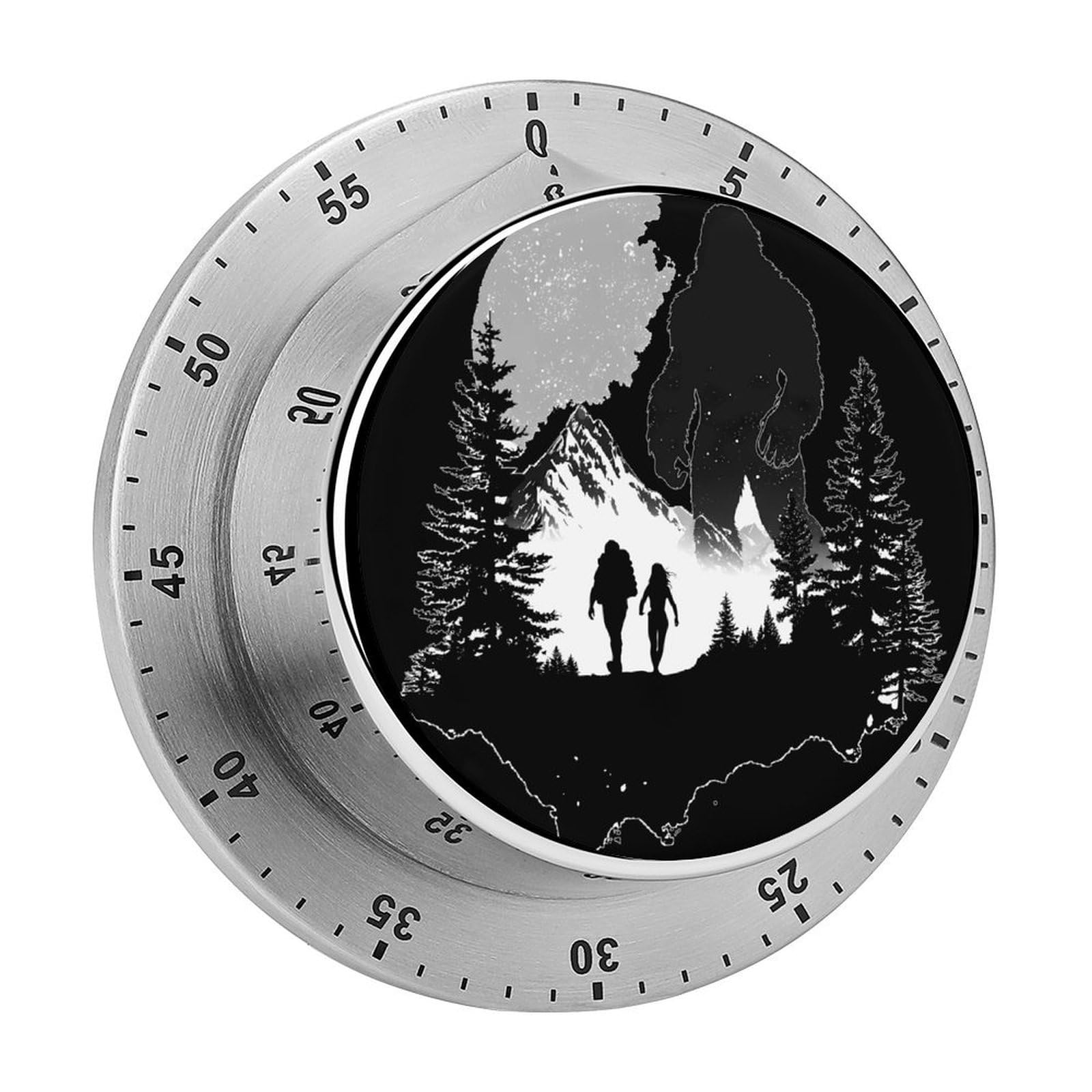 Bigfoot Sasquatch Girls Walking Mechanical Timer with Alarm for Kitchen Cooking Productivity Stainless Steel Timers