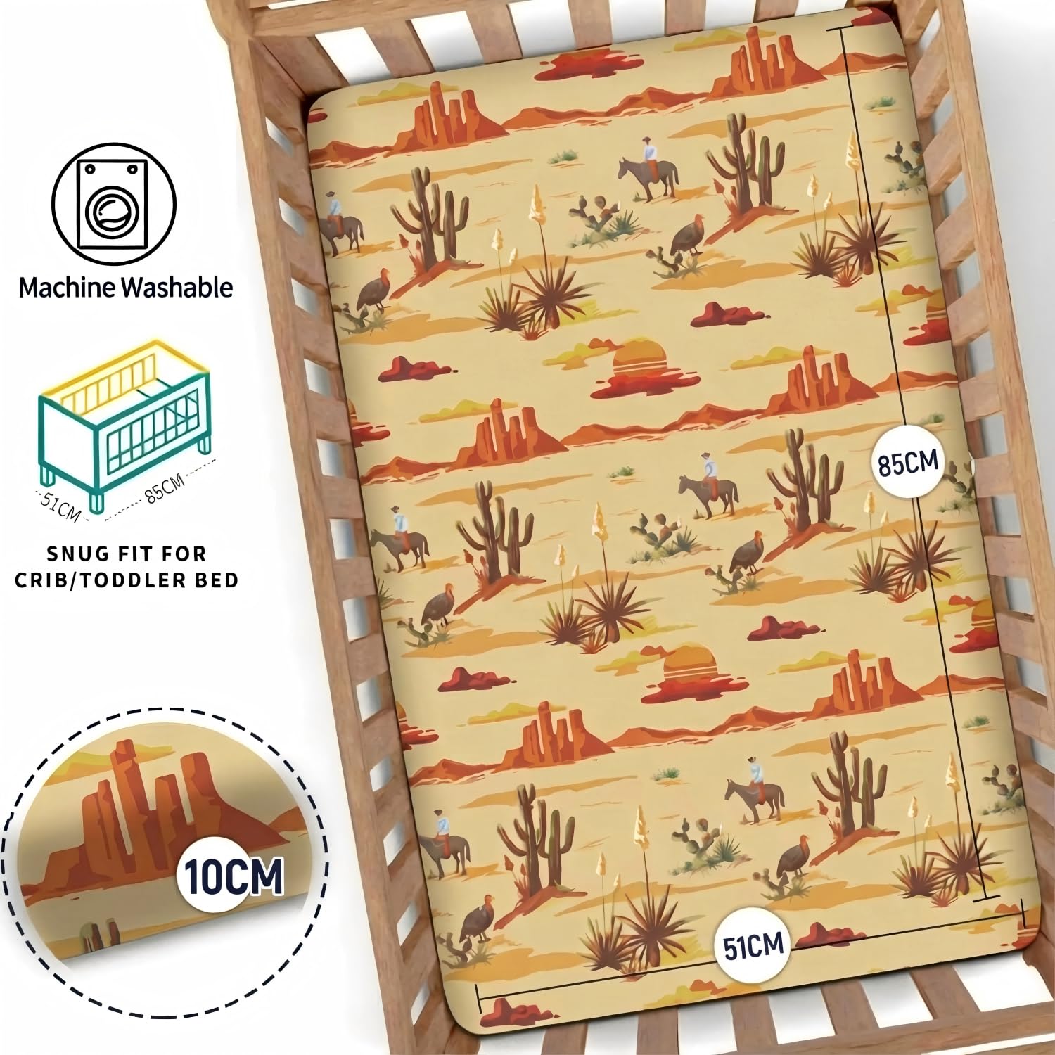 Next to Me Crib Sheets, Fitted Baby Crib Sheets Set of 4, Breathable Soft Microfiber Fitted Baby Bed Sheets (Western Cowboy, 83x50cm) - Image 4