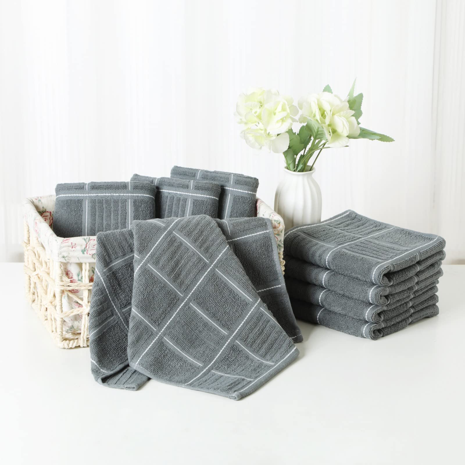 Glynniss Juego de toallas y paños de cocina, cuatro paños de cocina de 16 x 26 pulgadas, cuatro paños absorbentes para lavar platos de 12 x 12 pulgadas, limpieza y secado para uso diario, paquete de 8