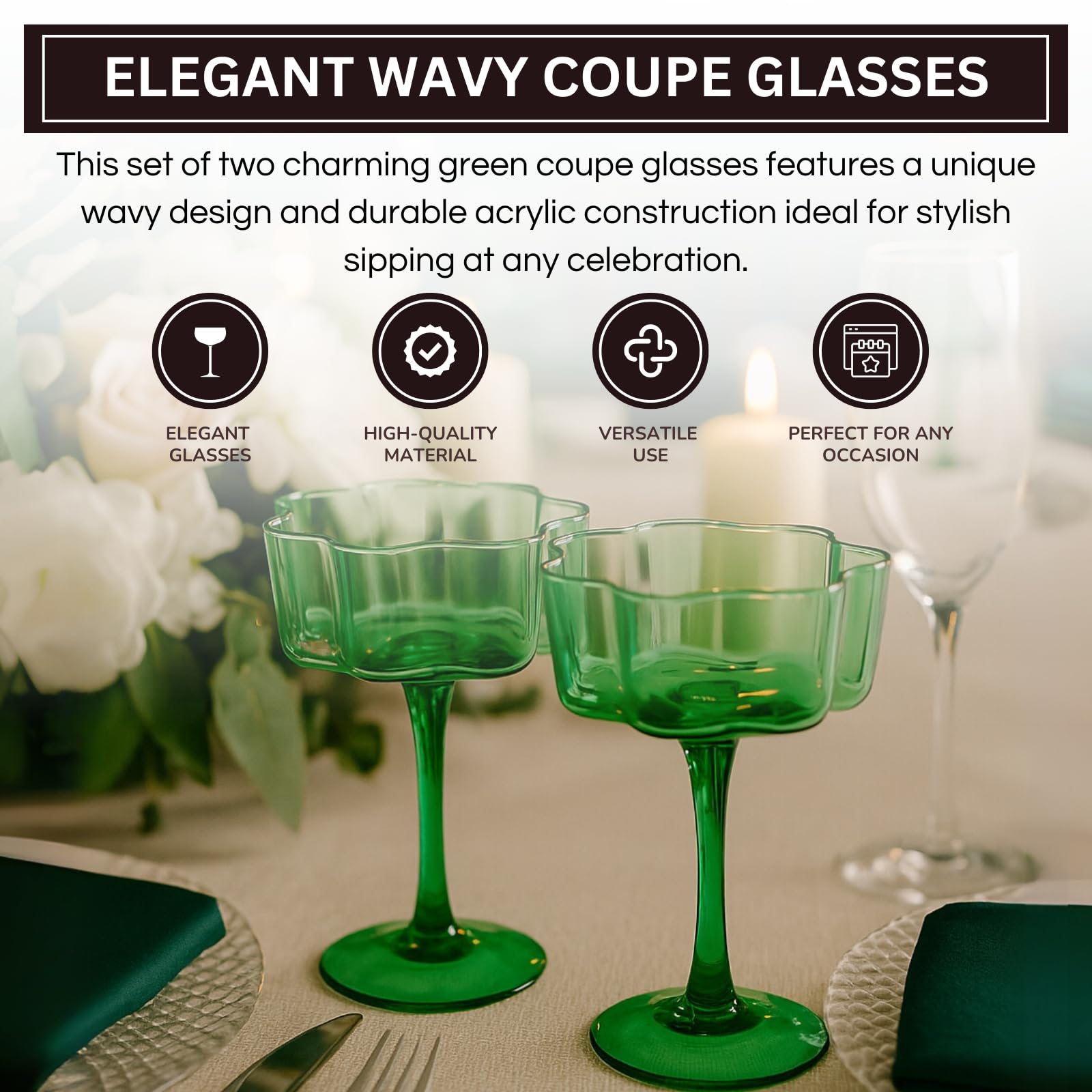 Khen Flower Vintage Wavy Glass Coupes Martini, Champagne & Cocktail Coupes - Set of 2-7oz Colorful Cocktail Glasses & Champagne, Prosecco, Mimosa Glassware Copyright Design - Amethyst Purple: Jade Set of 2