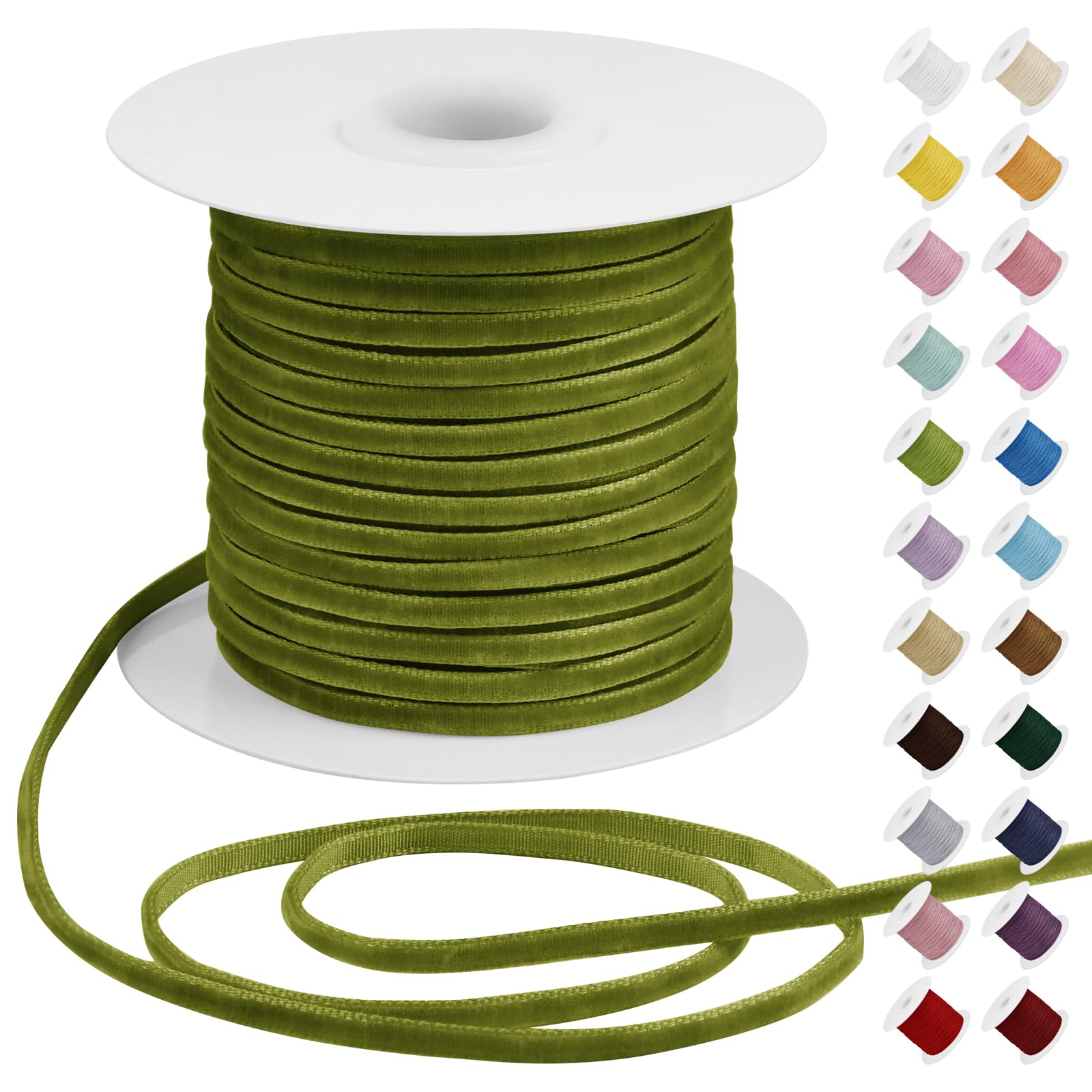 Uiopa Thin Velvet Ribbon 3mm x 45m Single Face Vintage Velvet Moss Green Ribbon for Gift Wrapping, Flower Bouquets, Invitations, Ornaments, Home Decor, DIY Crafts