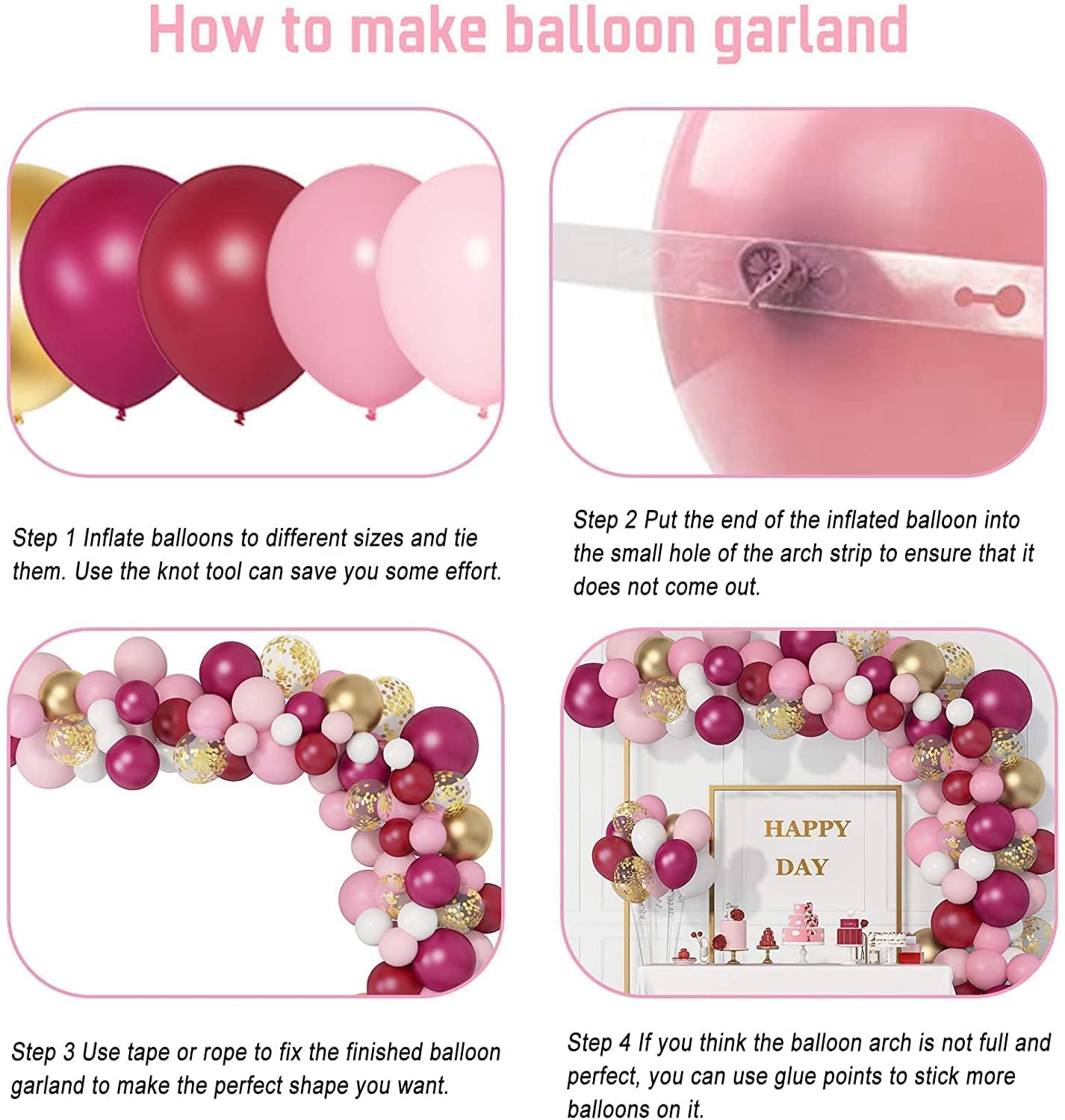 SpecialYou.in Latex Happy Birthday Decoration Kit For Girls - 63 Pcs, Burgundy & Pink Balloons Decoration Kit, Birthday Balloon Decoration Set, Birthday Decor, Balloon Decoration Kit 4