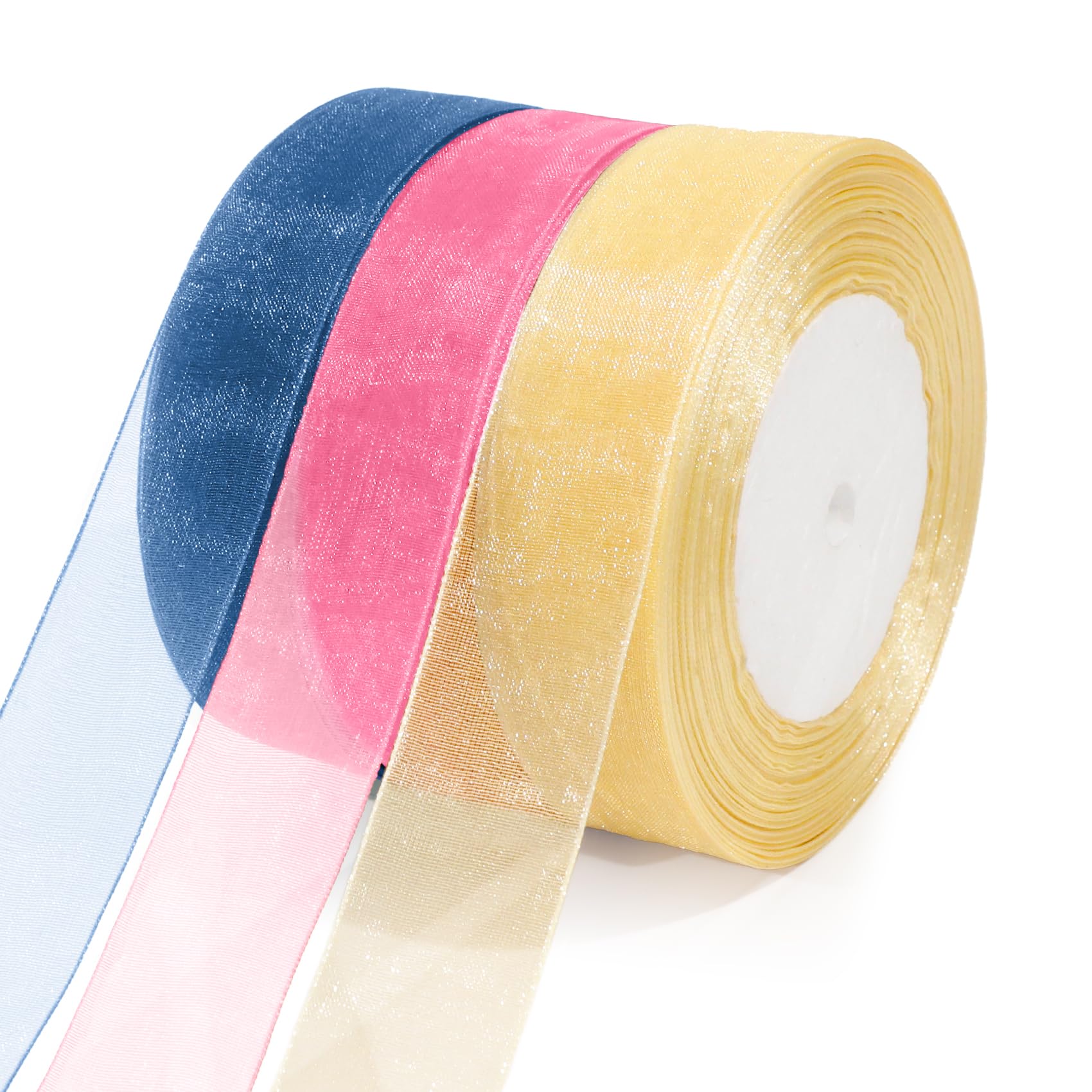 Pink Ribbon Organza 25mm 150 Yards Blue Ribbons for Gift Wrapping Thin Gold Ribbons for Crafting Christmas Ribbon for Crafts Christmas Cake Prsents Decoration Candy Cane Easter Flower Bouquet Bows