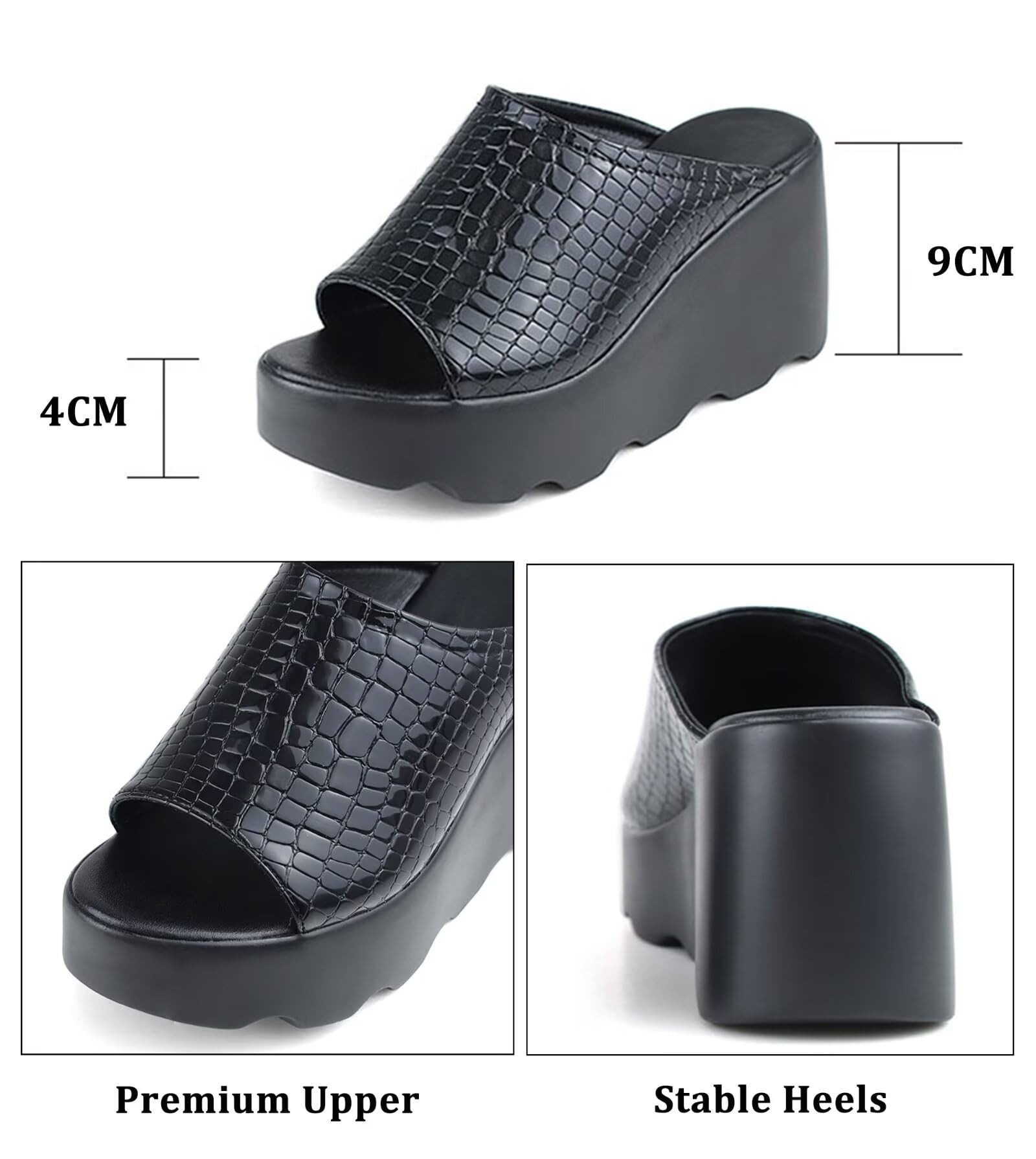 HNVAVQ Sandali con Zeppa e Plateau Donna Ciabatte Mules Tacco Largo 9cm Punta Aperta Scarpe Estive Slip On