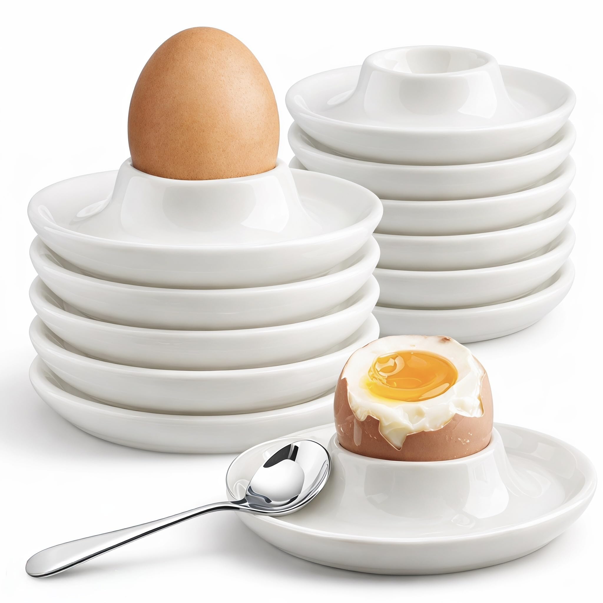Lot de 12 coquetiers en céramique blanche empilables, passent au lave-vaisselle, coquetiers ronds de haute qualité pour petit déjeuner, table à manger et camping