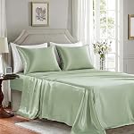 Satin Sheets Full Size - 4 Pieces Luxury Silky Soft Bed Sheets, Wrinkle-Free Sage Green Satin Silk Sheet Set with 1 Deep Pocket Fitted Sheet, 1 Flat Sheet, 2 Pillow Cases