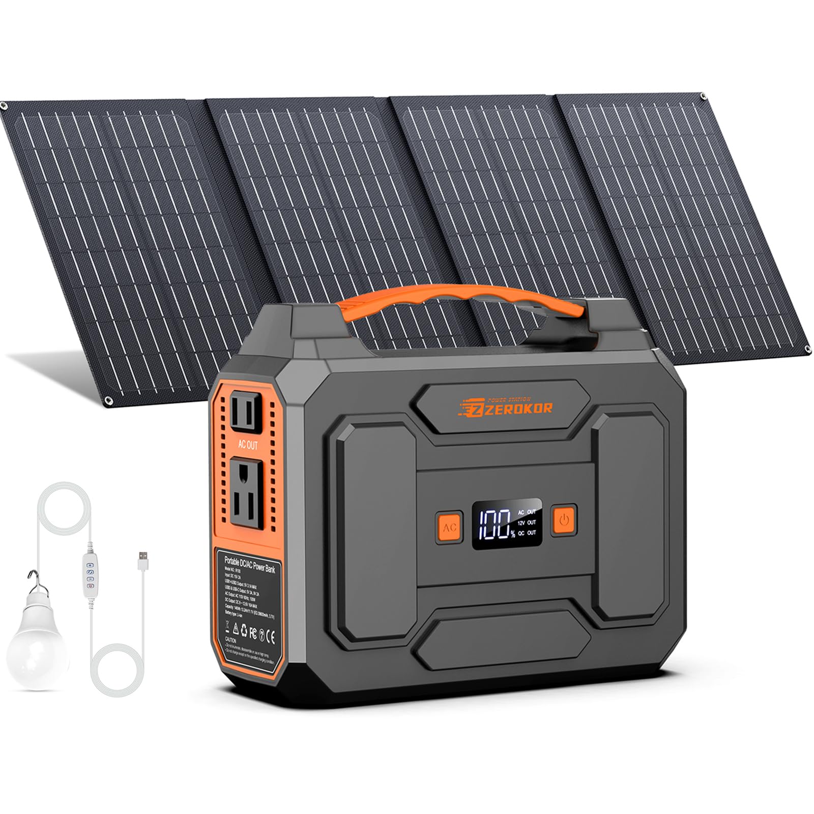 Portable Solar Power Station with AC Outlet 100W 110V Solar Power Bank Generator with Foldable Panel 40W and