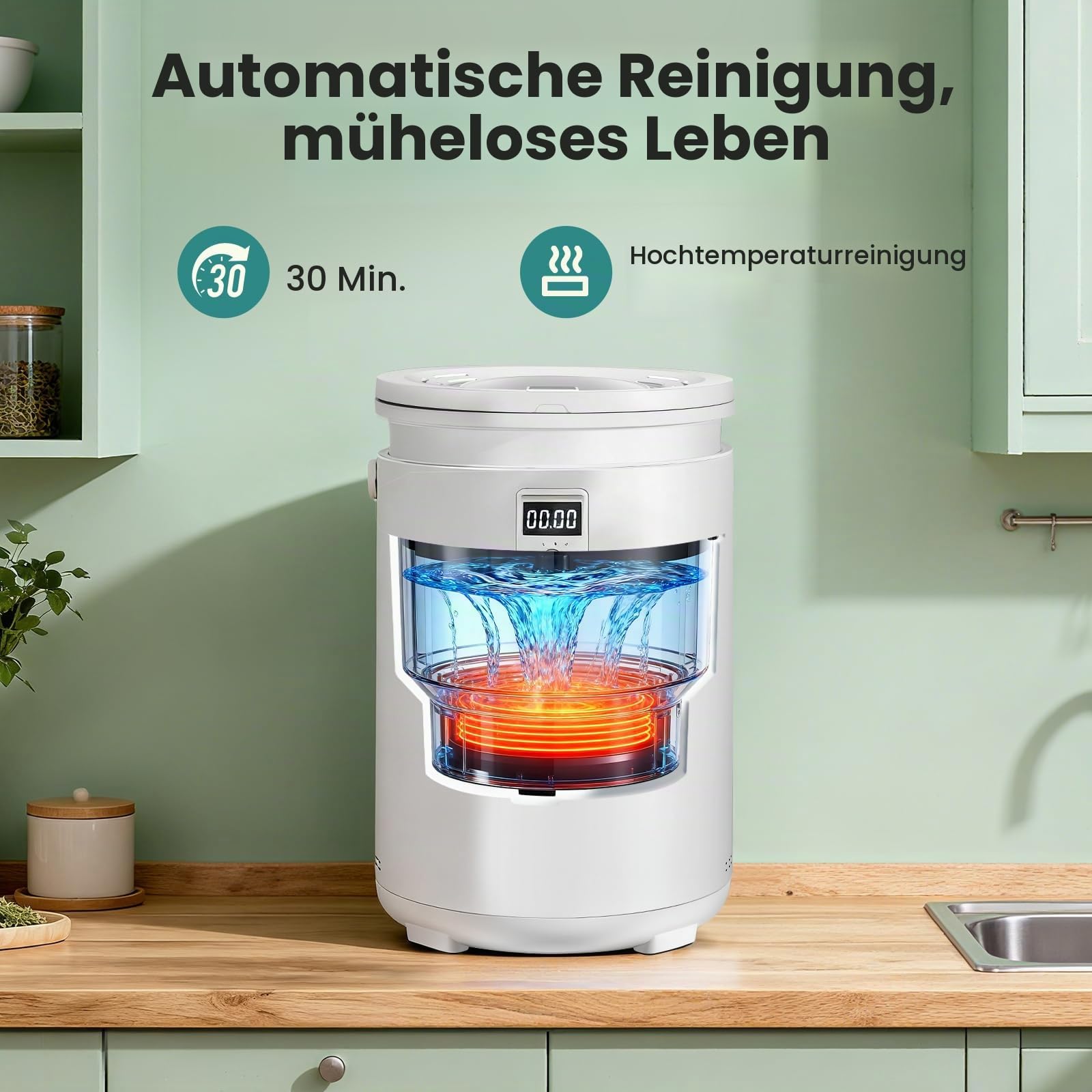 Huanyu Elektrischer Küchenkompostbehälter 4,5 l Elektrischer Komposter für die Küche Geruchsneutraler Lebensmittelrecycler für den Innenbereich mit automatischer Reinigungsfunktion