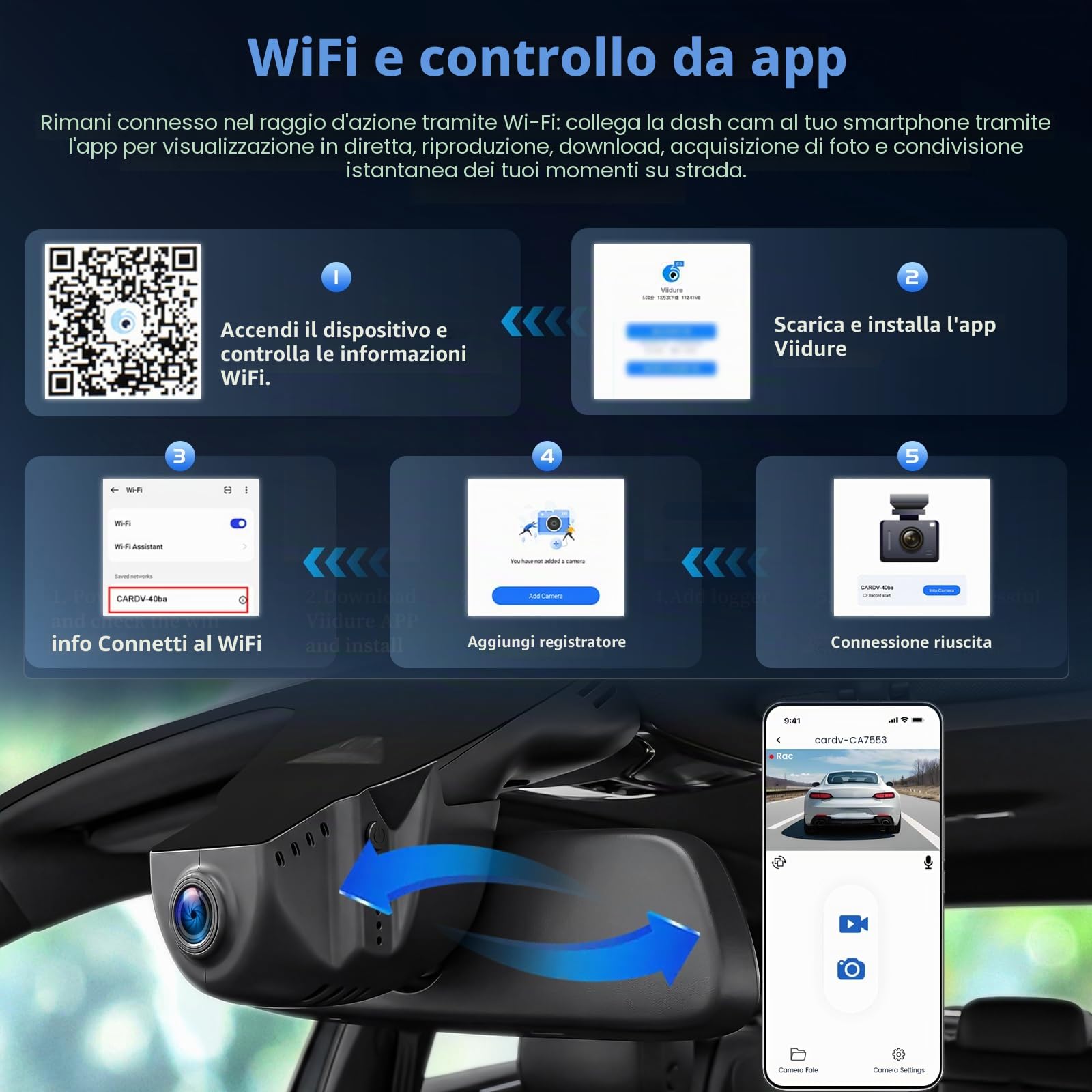 Dashcam 4K Compatibile con VW Tiguan 2018-2024, Videocamera per Auto 2160P con WiFi, Sensore G, Registrazione in Loop, Dash Cam per Auto con Grandangolo da 150°, Plug&Play, Scheda da 64 GB