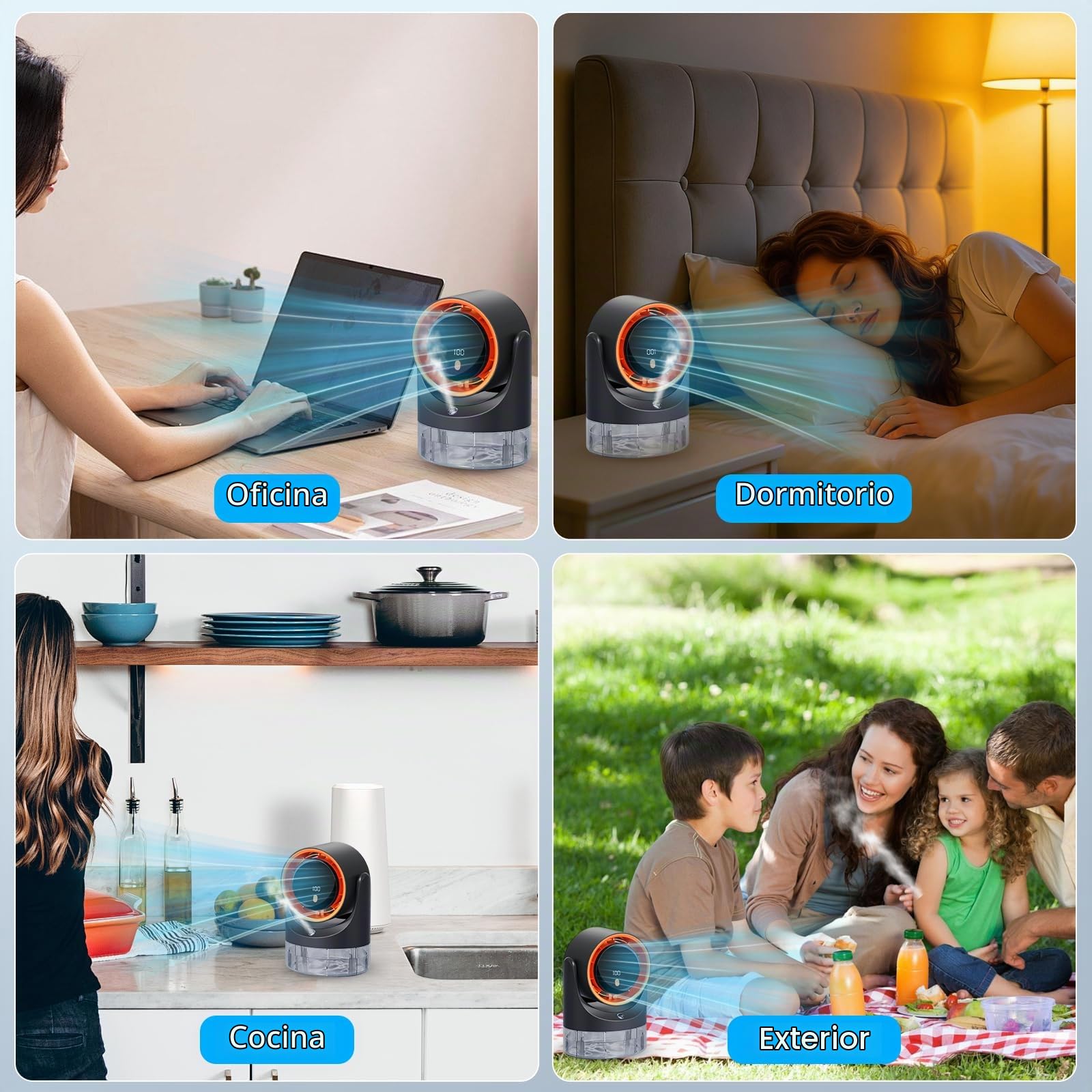 Ventilador y Humidificador de Escritorio 2 en 1, Ventilador de Mesa Silencioso con Depósito de Agua de 450 ml, Ventilador de Escritorio Recargable, 100 velocidades, Temporizador de 3/6/9H