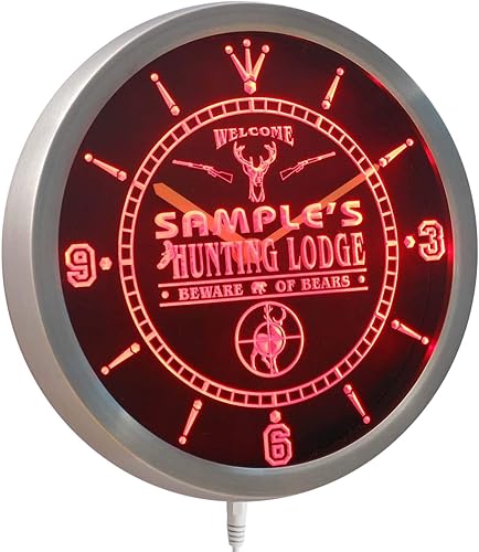 Miniatura 3 de AdvPro ncQL-tm Nombre Personalizado Caza Lodge Armas de fuego Señal de neón LED Reloj de pared
