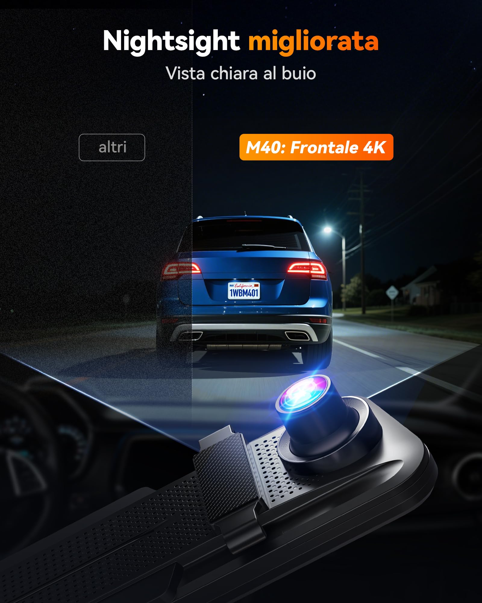 WOLFBOX M40 - Specchietto per fotocamera posteriore da 10", 4 K + 1080P, per dashcam anteriore e posteriore, con fotocamera ADAS/BSD, controllo vocale, Wi-Fi integrato, scheda da 64 GB e GPS