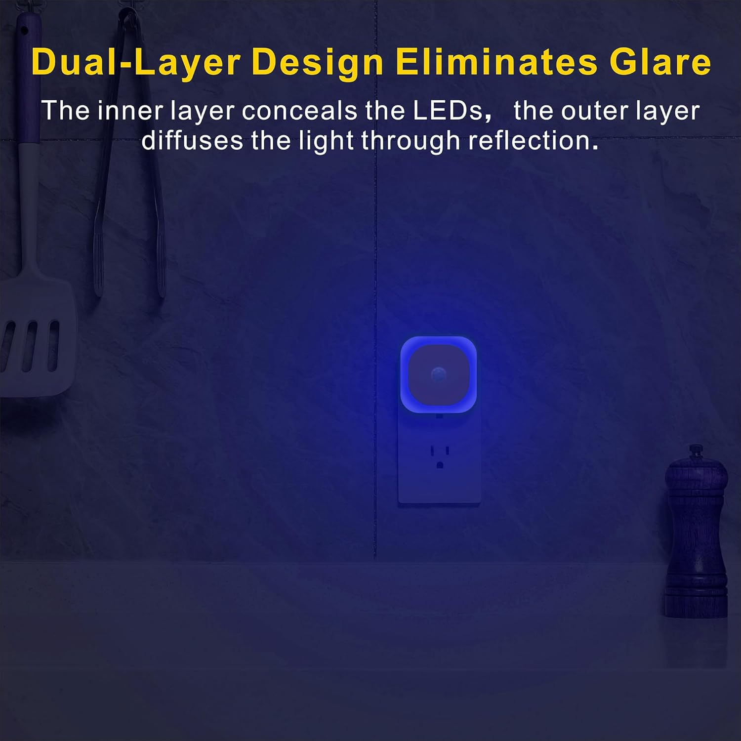 YUNLEX 2 Pack Plug in Night Light with Motion Sensor & Dusk to Dawn Sensor, 3 Sensor Modes, Blue Night Lights Plug into Wall, Dimmable Nightlight for Bathroom, Bedroom, Indoor