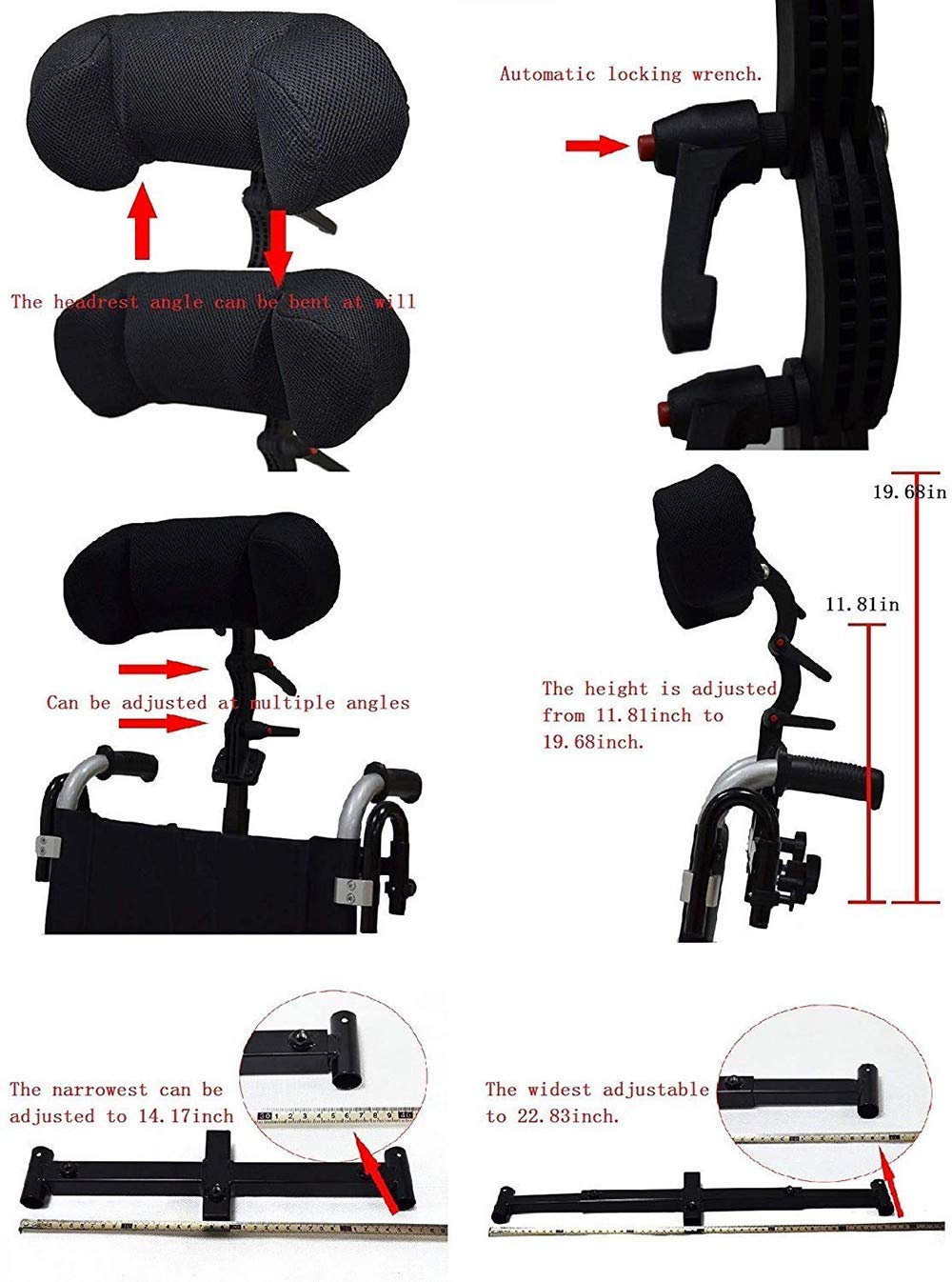 Reposacabezas universal para sillas de ruedas eléctricas o manuales, reposacabezas ajustables para sillas de ruedas, soporte para el cuello, cojín, soporte de almohada, tamaño alto y bajo ajustable