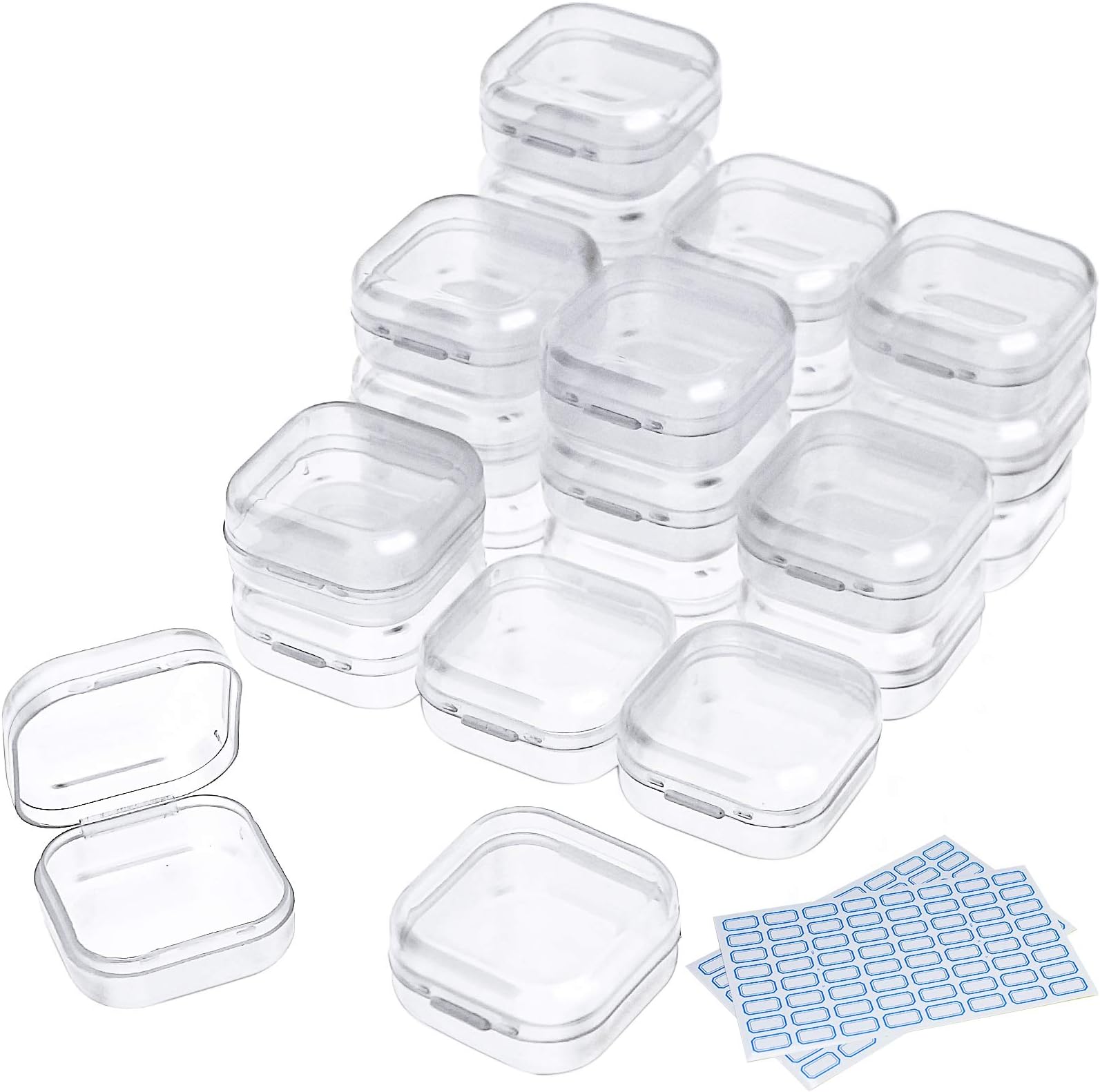 DUOFIRE Small Containers with Lids 24 Packs Plastic Box Clear Small Storage Containers Bead Organizer for Beads, Crafts, Jewelry, Items (1.38x1.38x0.7 Inches)