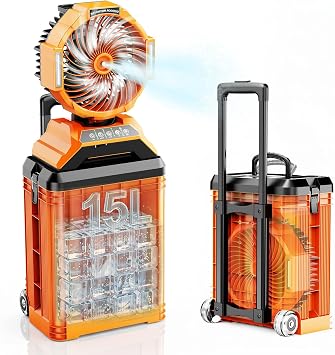 15L Bucket Portable Misting Fan, 30000mAh Rechargeable Battery Powered Oscillating Cooling Fan, 4 Strong Winds, Brushless Motor Outdoor Fans for Fishing, Travel, Garden, Golf, Tent