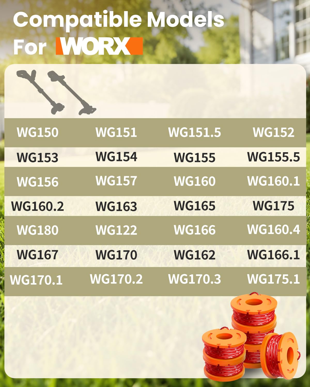 YWTESCH 8 Piezas Bobina Hilo Line Compatible con Worx Desbrozadora,1,65 mm de Diámetro y 3 m de Longitud,Contiene 8 Piezas Bobina de Recambio y 2 Piezas Tapas de Recambio