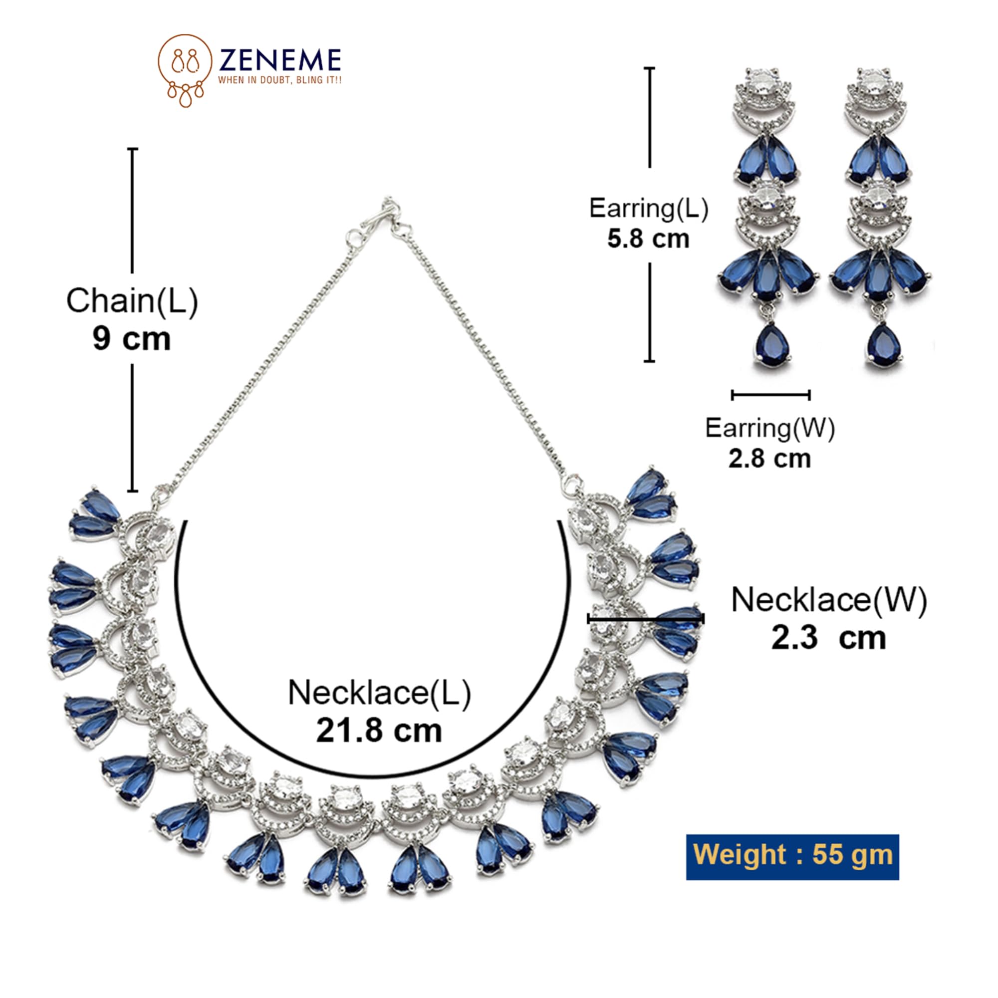 Rhodium-Plated American Diamond Necklace & Earrings Set