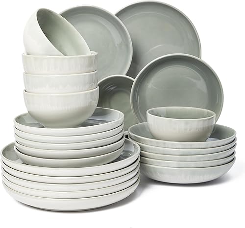 Vista 29 de Juego de vajilla de 24 piezas para 8, platos y cuencos modernos de gres, perfectos para reuniones familiares y celebraciones festivas, vajilla fácil