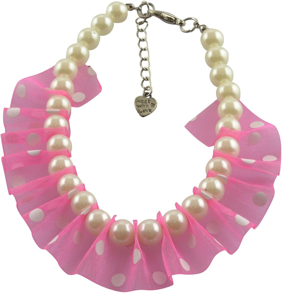 Dogloveit Pet Puppy Cat Dog Accessories Pearl Necklace w/ Lace Pendant Lovely Jewelry for Pet Dog Cat (White, M)