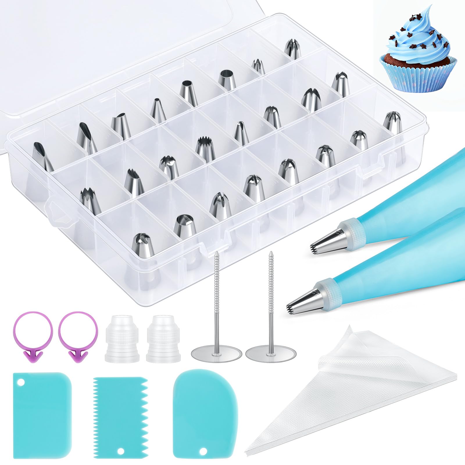 AiQInu Professional Icing Piping Bags, 46 Pcs, Reusable Washable Silicone Piping Bag, Pastry Bag for Sweets, Pastry Kit with Nozzles for Cakes Cupcakes Biscuits