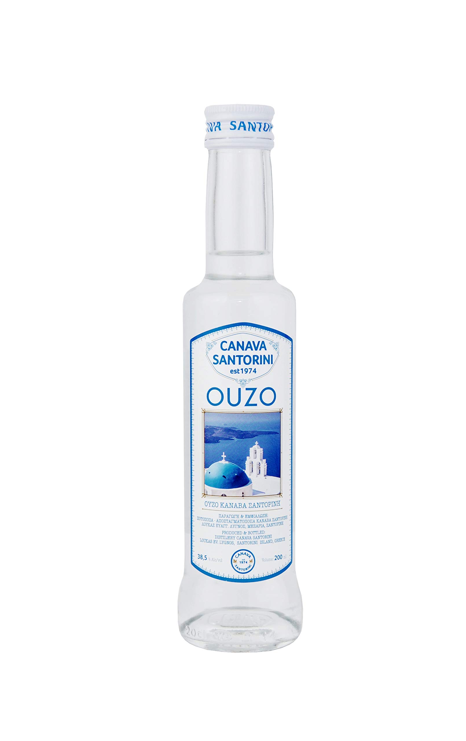 KURAMBAKOS - 200 ml Ouzo Canava Santorini 38,5% vol., qualitativ-hochwertiger griechischer Anis-Schnaps mit intensiver Note