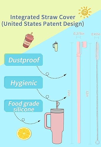 Miniatura 2 de Doboli Popote de silicona de repuesto de 12 pulgadas de largo con funda para pajilla, compatible con vaso Stanley de 40 onzas y 30 onzas, paquete de