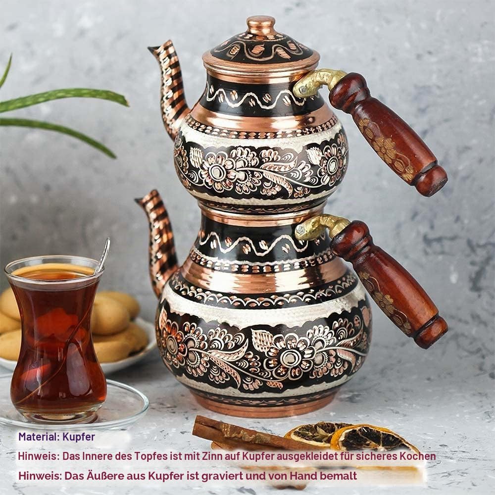 Türkische Teekanne, Teekessel, Topf-Set für Herd, Herd, dekoratives Teesieb, Vintage, antikes arabisches Bauernhaus, Tablett, Tassen, Servierparty, marokkanischer Dekor-Stil, persische Küche