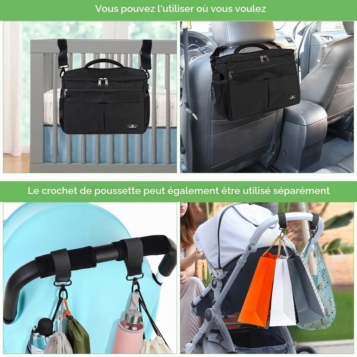 PHILORN Organiseur universel pour poussette avec porte-gobelets - Chariot d'organisateur pour poussette avec grande capacité de rangement Convient pour les poussettes comme Uppababy, Baby Jogger