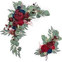 Artificial Flower Arch Kit Pack of 2 for Wedding Arch Swag Arrangements Wedding Reception Backdrop Table Decorations Welcome Sign,Red